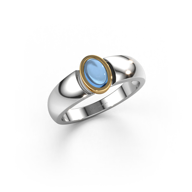 Bild von Ring Tonneke 585 Weißgold Blau Topas 6x4 mm