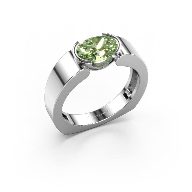 Image de Bague Tonya 950 platine Diamants synthétiques vert 8x6 mm