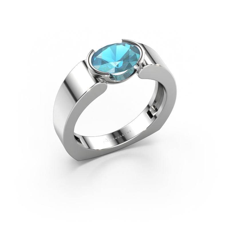 Image de Bague Tonya 950 platine Topaze bleue 8x6 mm