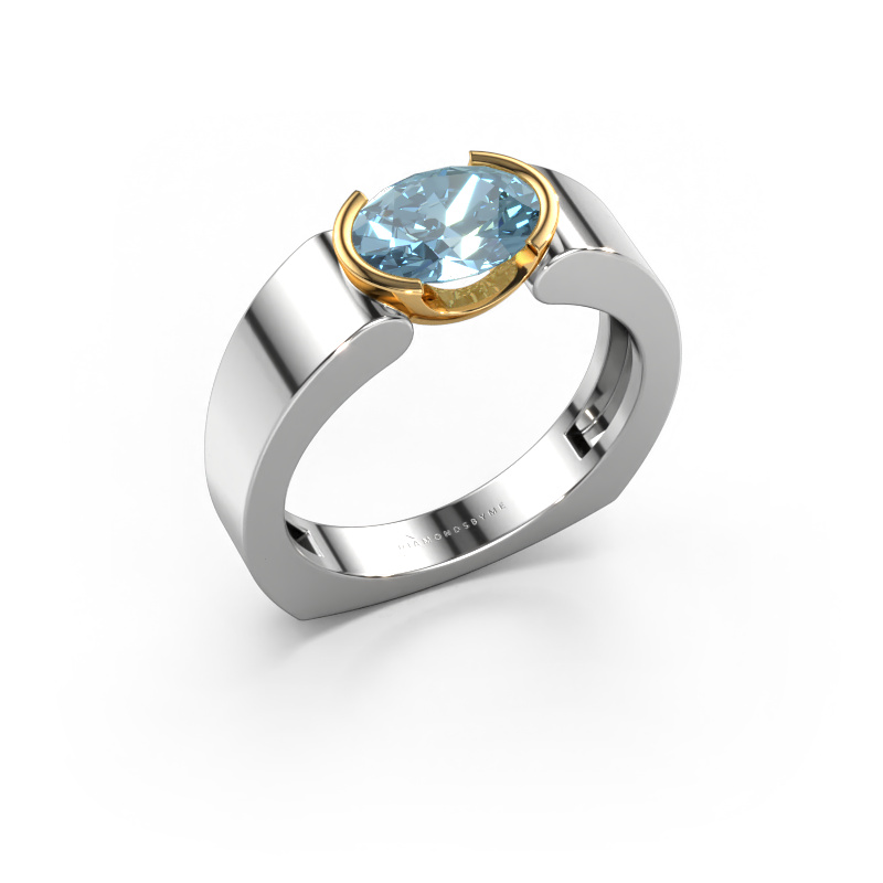 Image of Ring Tonya 585 white gold Blue lab grown diamond 8x6 mm