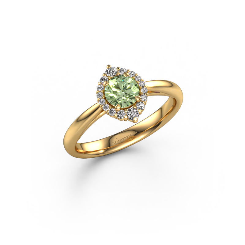 Image de Bague de fiançailles Tora 585 or jaune Diamants synthétiques vert 5 mm
