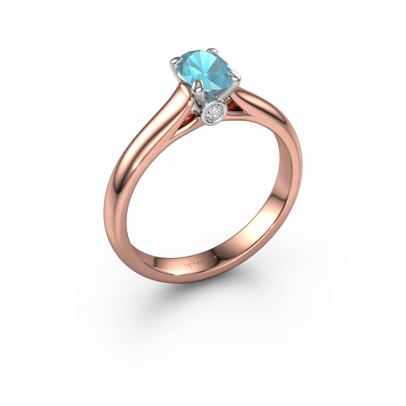Image of Engagement ring Valorie ovl 1 585 rose gold Blue topaz 6.5x4.5 mm