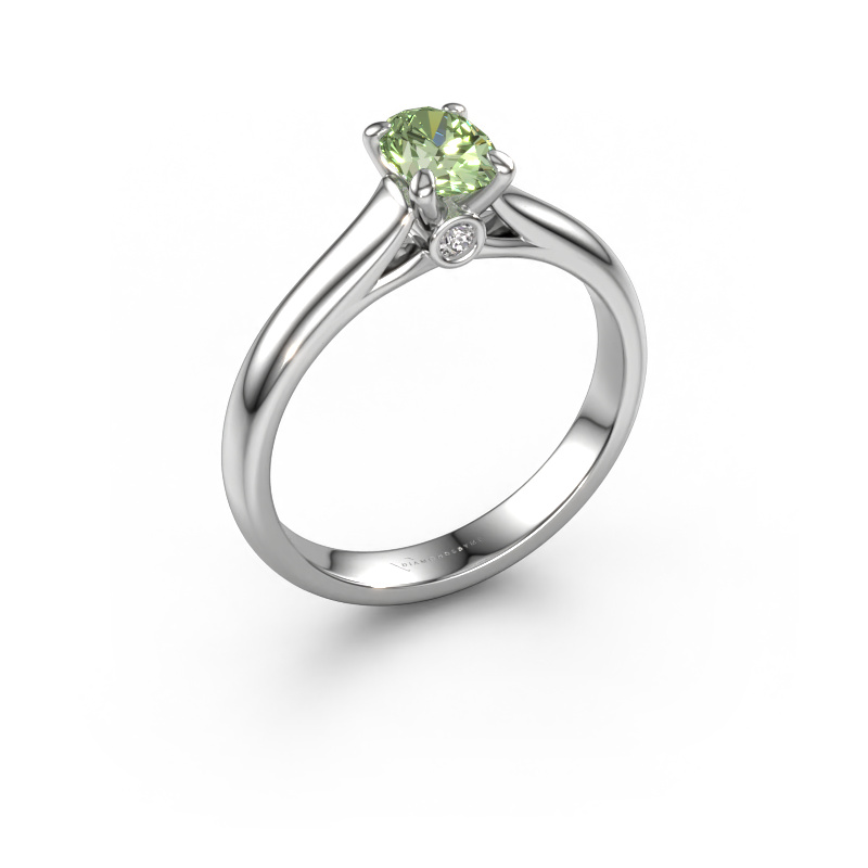 Image of Engagement ring Valorie ovl 1 585 white gold Green lab grown diamond 6.5x4.5 mm