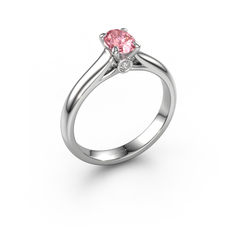 Image of Engagement ring Valorie ovl 1 585 white gold Pink lab grown diamond 6.5x4.5 mm