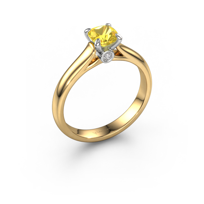 Gold beautiful 4 mm yellow sapphire solitaire ring Mia Square | DiamondsByMe