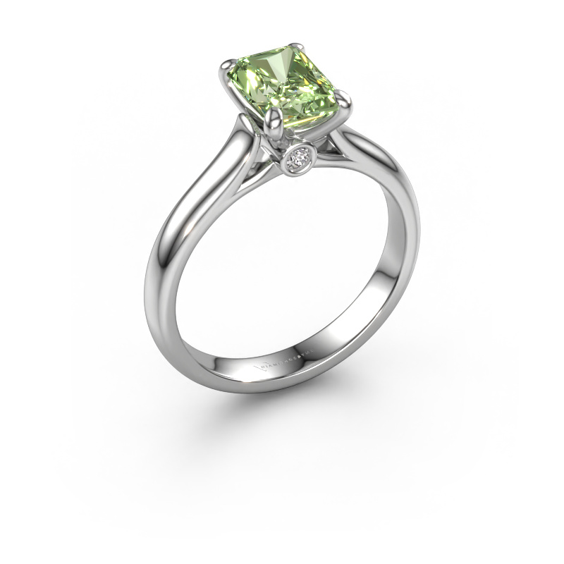 Image of Engagement ring Valorie rad 1 950 platinum Green lab grown diamond 7.5x5.5 mm
