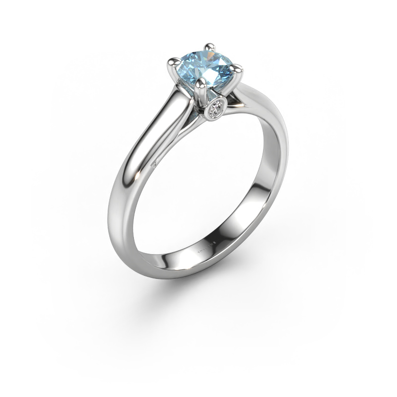Afbeelding van Verlovingsring Valorie RND 1 585 witgoud Blauwe lab grown diamant 5 mm