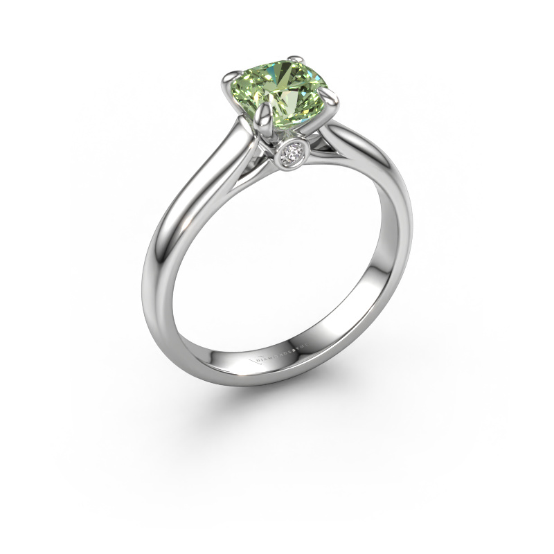 Image of Engagement ring Valorie cus 1 585 white gold Green lab grown diamond 6 mm