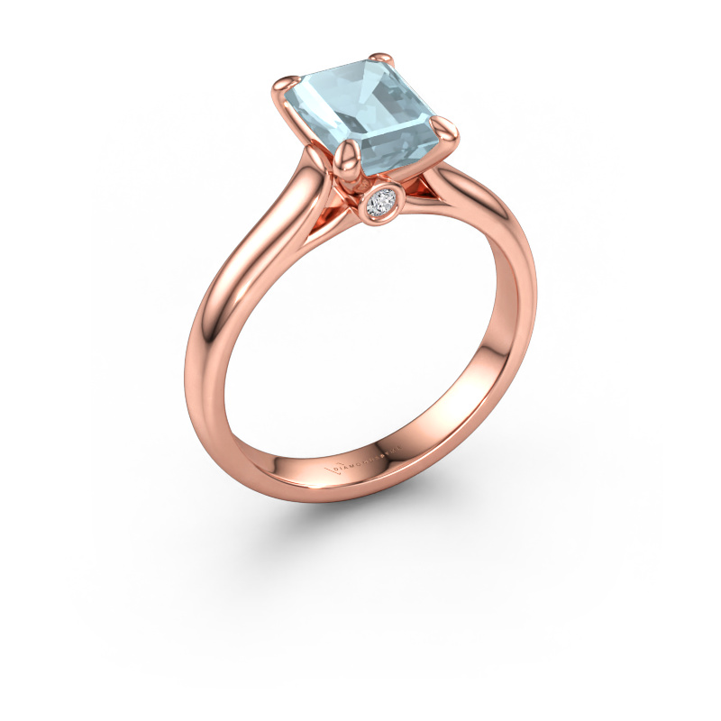 Immagine di Anello di fidanzamento Valorie eme 1 585 oro rosa Acquamarina 9x7 mm