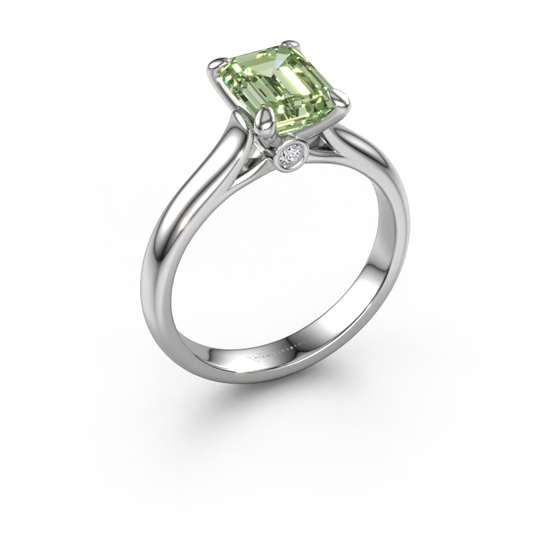 Image of Engagement ring Valorie eme 1 950 platinum Green lab grown diamond 9x7 mm