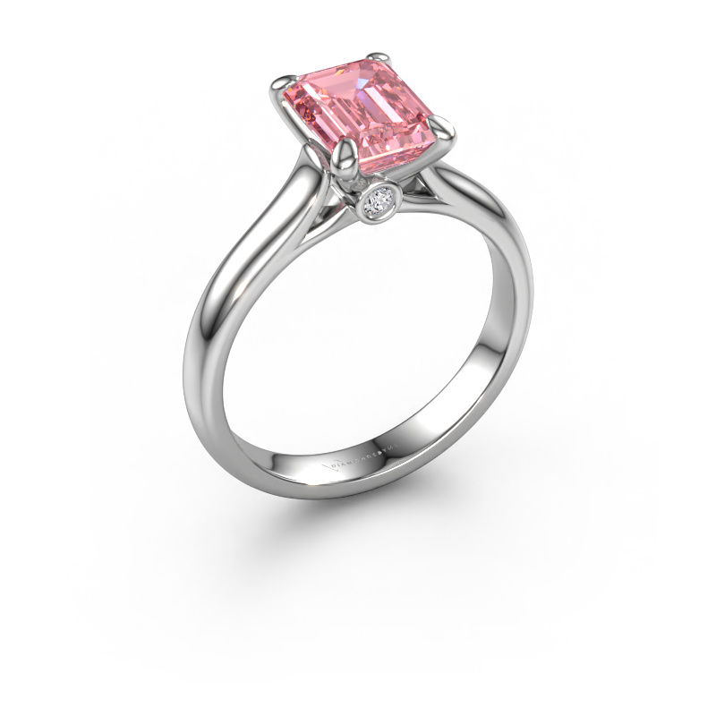 Image de Bague de fiançailles Valorie eme 1 950 platine Diamant synthétique roze 9x7 mm
