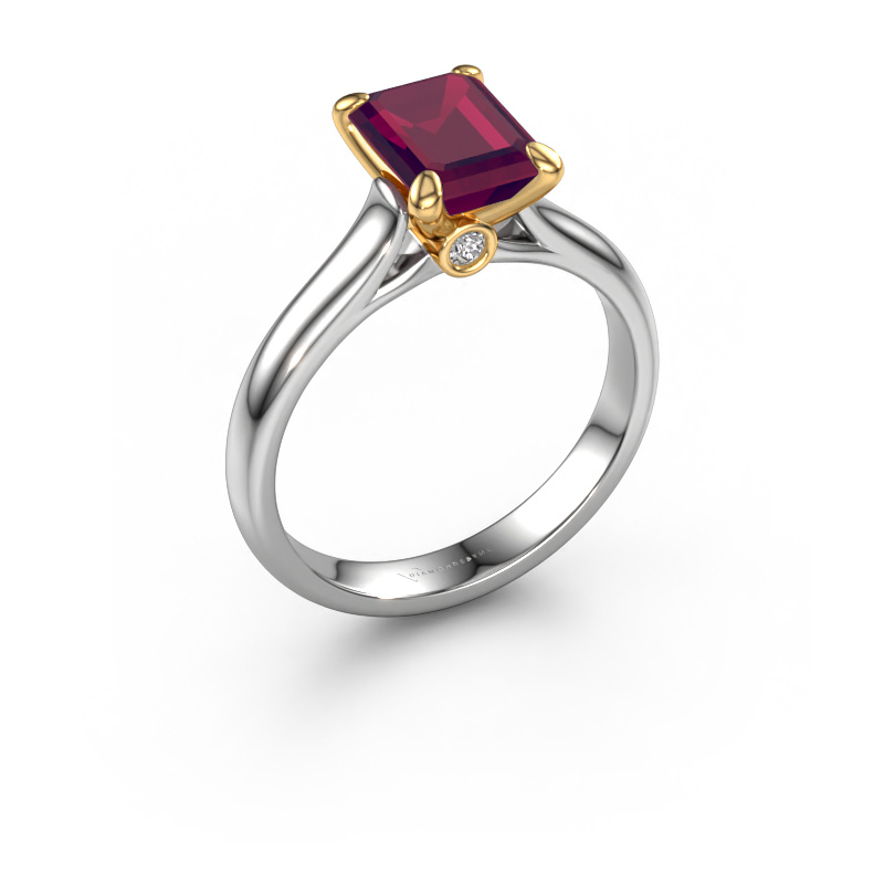 Image de Bague de fiançailles Valorie eme 1 585 or blanc Rhodolite 9x7 mm
