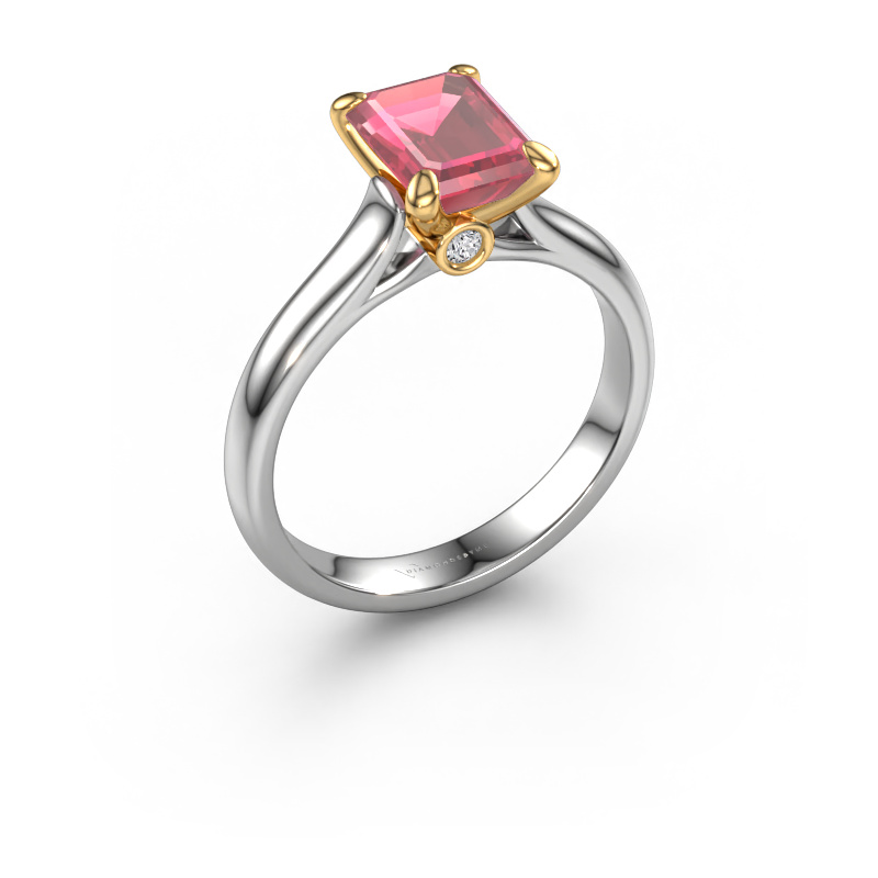 Image de Bague de fiançailles Valorie eme 1 585 or blanc Rose tourmaline 9x7 mm