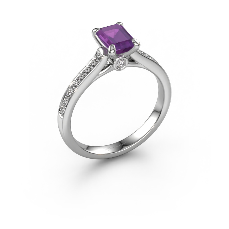 Image of Engagement ring Valorie eme 2 950 platinum Amethyst 6.5x4.5 mm