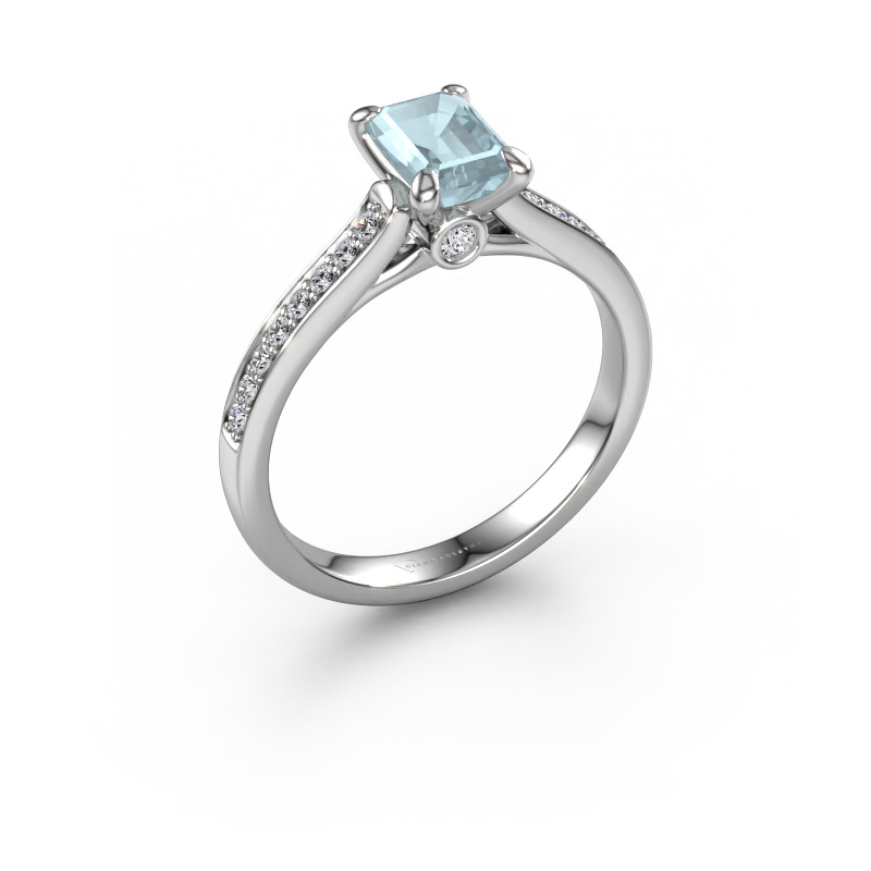 Image of Engagement ring Valorie eme 2 950 platinum Aquamarine 6.5x4.5 mm