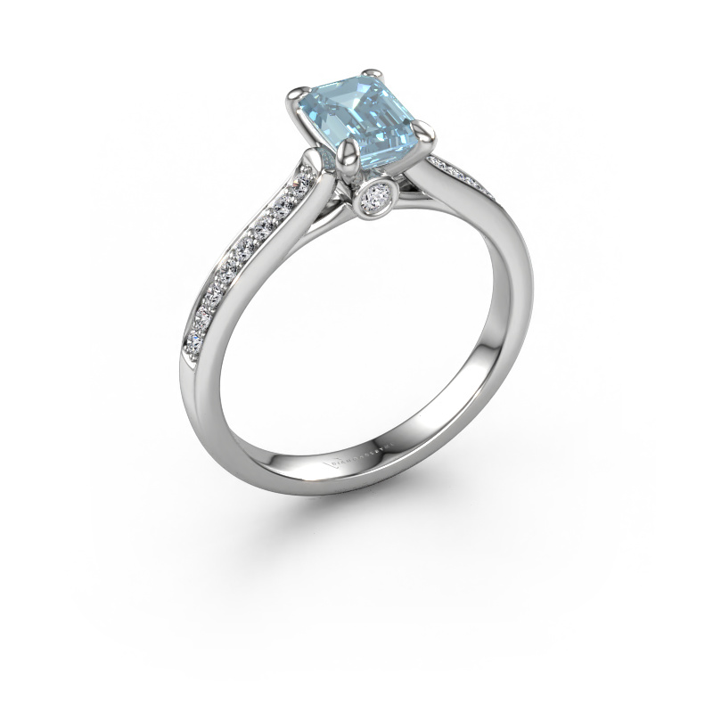 Image of Engagement ring Valorie eme 2 585 white gold Blue lab grown diamond 6.5x4.5 mm