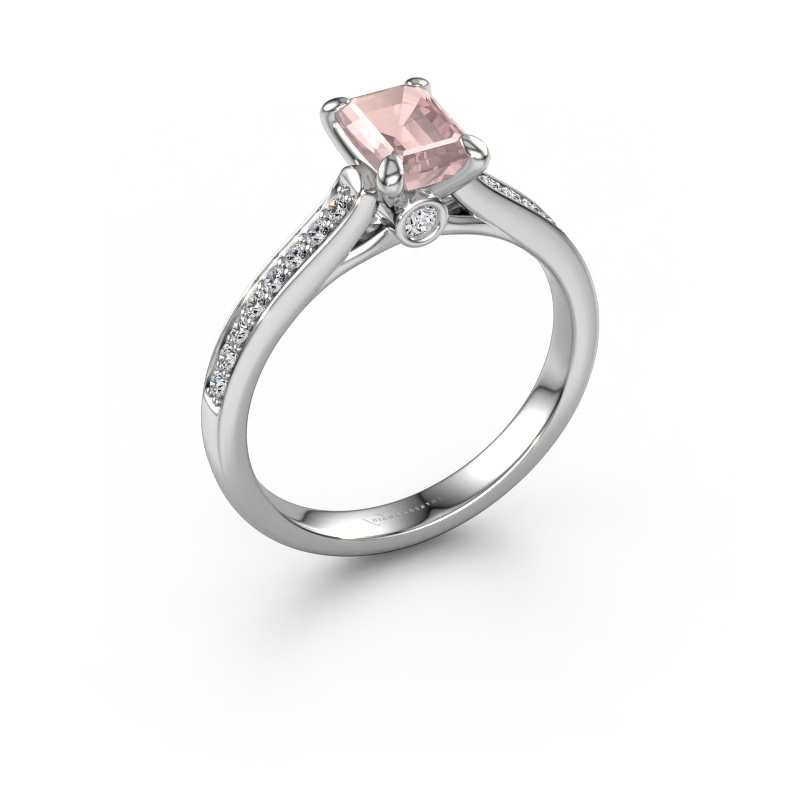 Image of Engagement ring Valorie eme 2 585 white gold Morganite champagne 6.5x4.5 mm