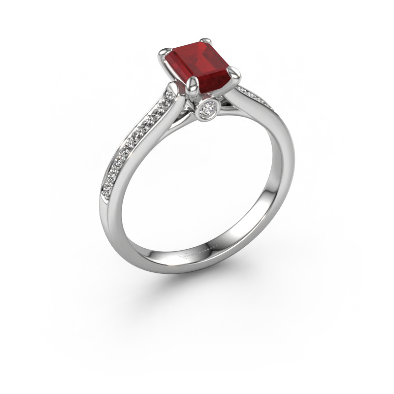 Image of Engagement ring Valorie eme 2 950 platinum Ruby 6.5x4.5 mm