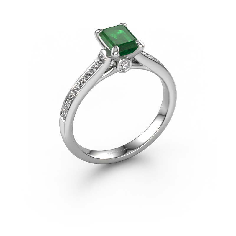 Image of Engagement ring Valorie eme 2 585 white gold Emerald 6.5x4.5 mm