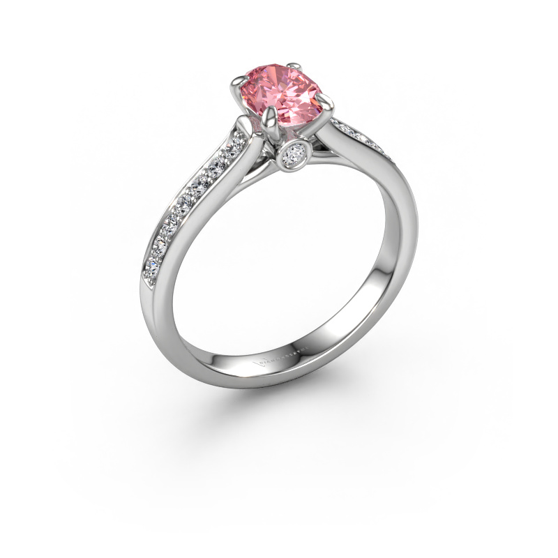 Image of Engagement ring Valorie ovl 2 585 white gold Pink lab grown diamond 7x5 mm