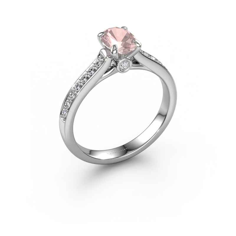 Image of Engagement ring Valorie ovl 2 585 white gold Morganite champagne 7x5 mm
