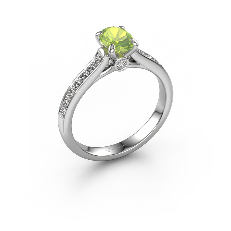 Image of Engagement ring Valorie ovl 2 585 white gold Peridot 7x5 mm