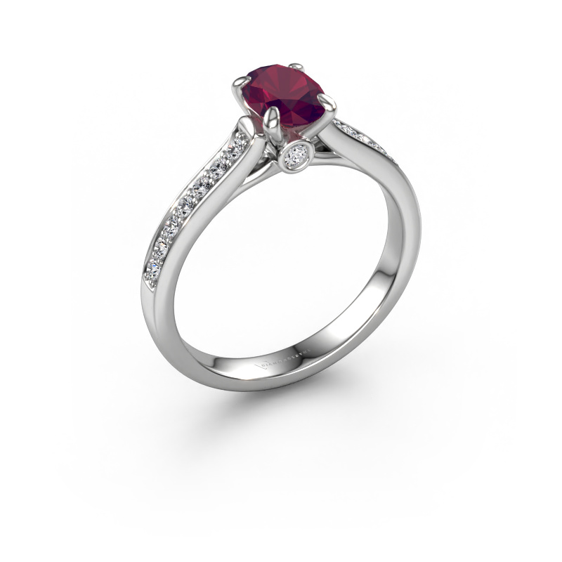 Image of Engagement ring Valorie ovl 2 585 white gold Rhodolite 7x5 mm