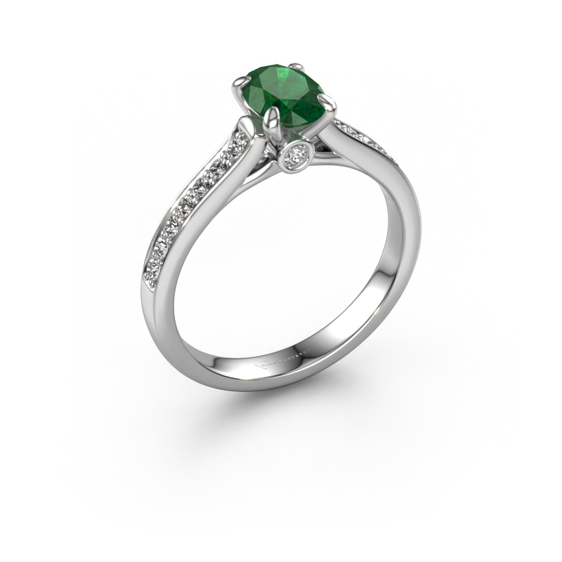 Image of Engagement ring Valorie ovl 2 585 white gold Emerald 7x5 mm