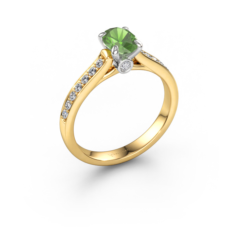 Bild von Verlobungsring Valorie ovl 2 585 Gold Turmalin grün 7x5 mm