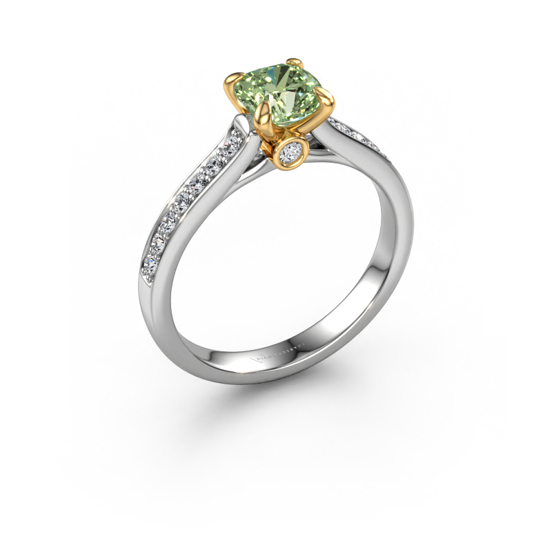 Image of Engagement ring Valorie cus 2 585 white gold Green lab grown diamond 5.5 mm