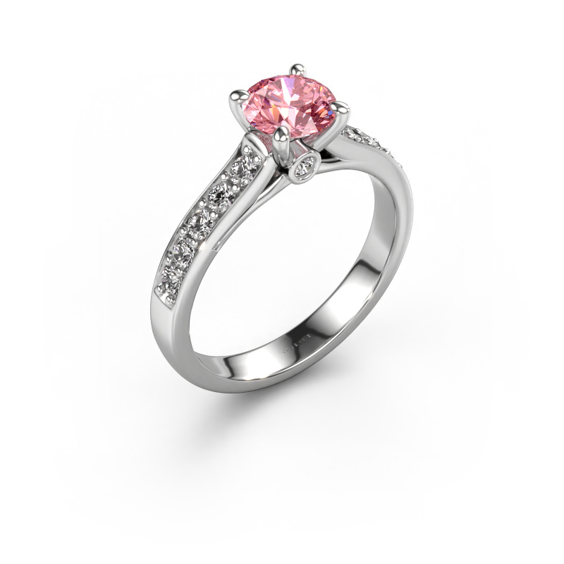 Image of Engagement ring Valorie RND 2 950 platinum Pink lab grown diamond 6.5 mm