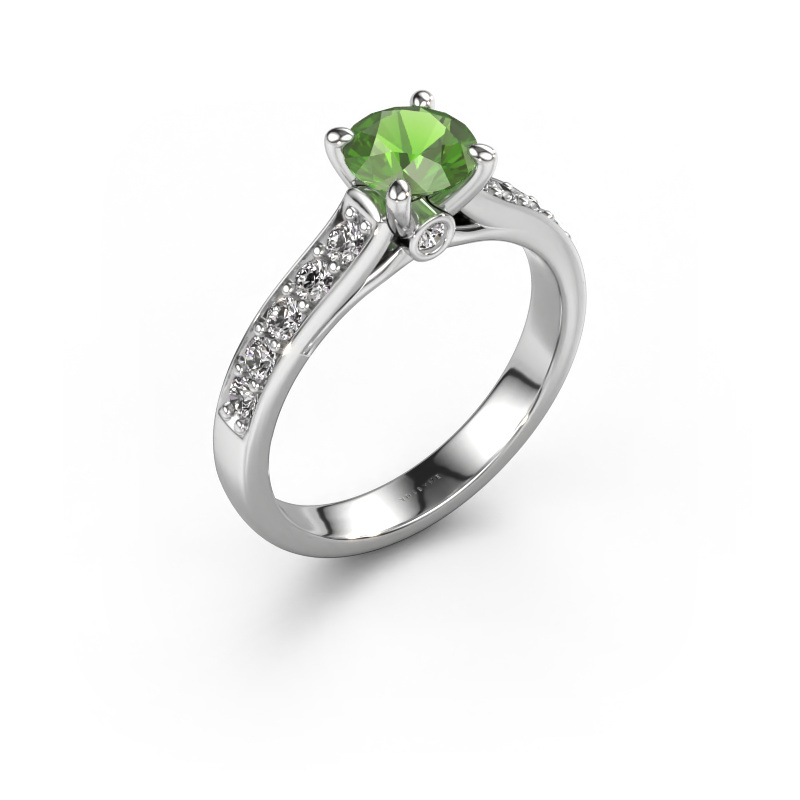 Image of Engagement ring Valorie RND 2 950 platinum Tourmaline green 6.5 mm