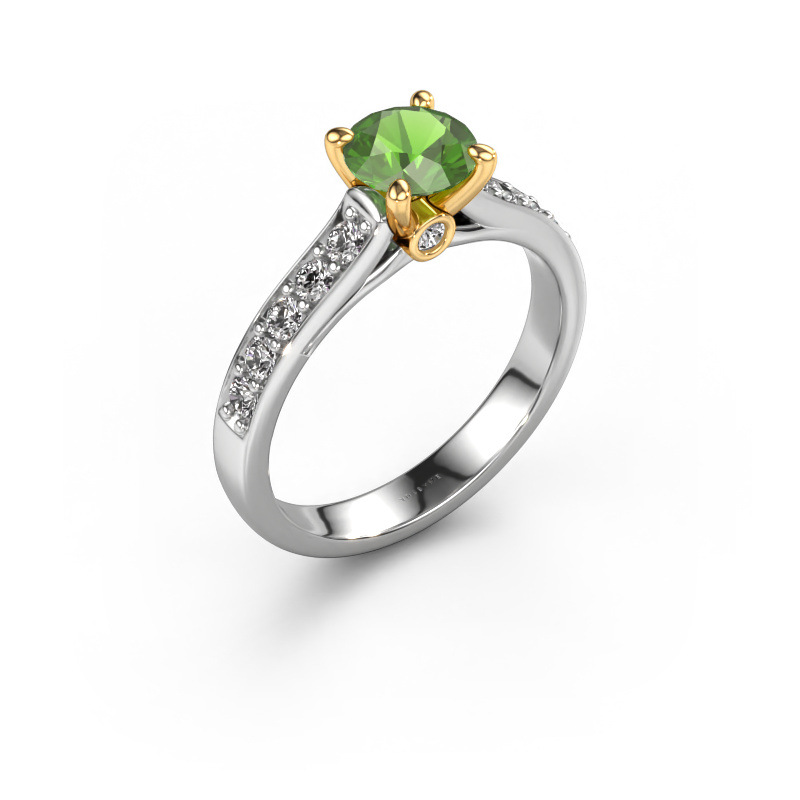 Image of Engagement ring Valorie RND 2 585 white gold Tourmaline green 6.5 mm