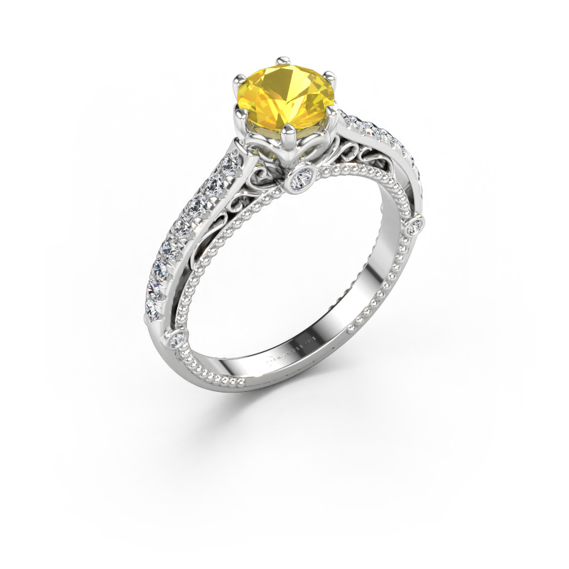 Bild av Förlovningsring Venita 585 vitt guld Gul safir 6.5 mm