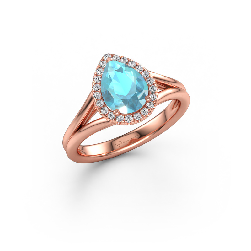 Immagine di Anello di fidanzamento Verla pear 1 585 oro rosa Topazio blu 8x6 mm
