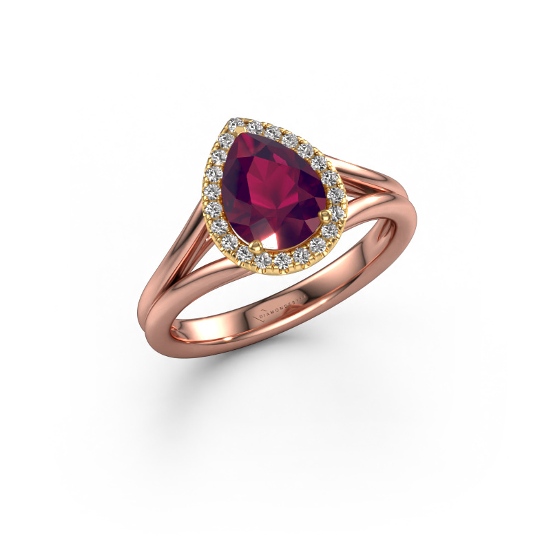 Image of Engagement ring Verla pear 1 585 rose gold Rhodolite 8x6 mm