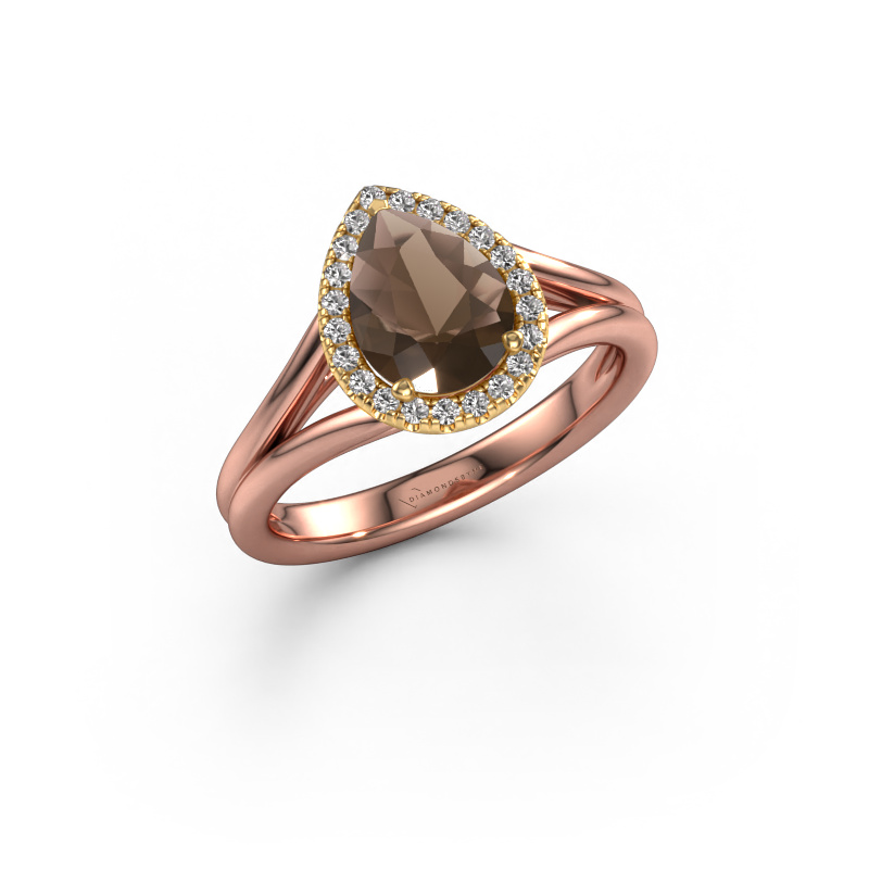 Image of Engagement ring Verla pear 1 585 rose gold Smokey quartz 8x6 mm