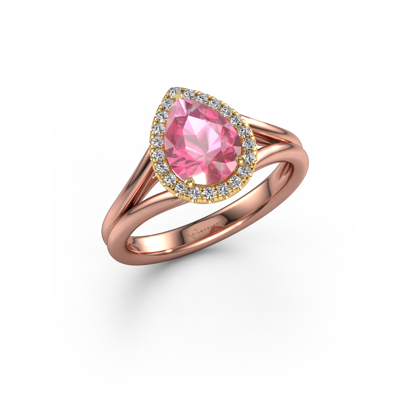 Afbeelding van Verlovingsring Verla pear 1 585 rosé goud Roze saffier 8x6 mm