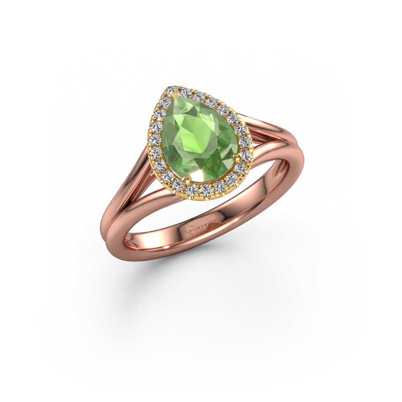 Image of Engagement ring Verla pear 1 585 rose gold Tourmaline green 8x6 mm