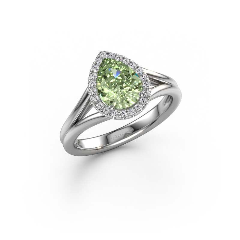 Image of Engagement ring Verla pear 1 950 platinum Green lab grown diamond 8x6 mm
