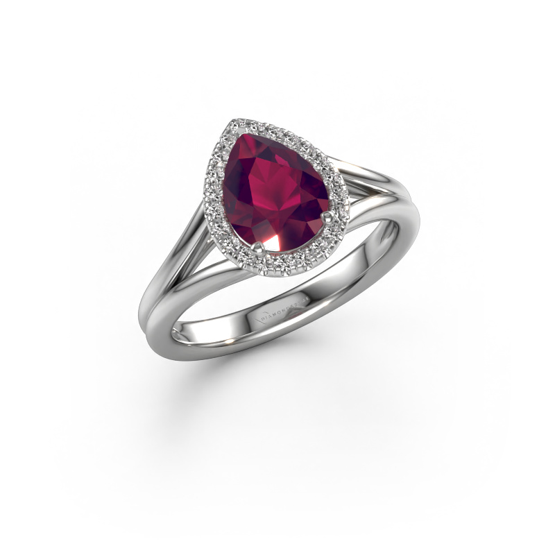 Image of Engagement ring Verla pear 1 950 platinum Rhodolite 8x6 mm