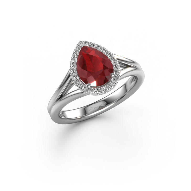 Image of Engagement ring Verla pear 1 950 platinum Ruby 8x6 mm