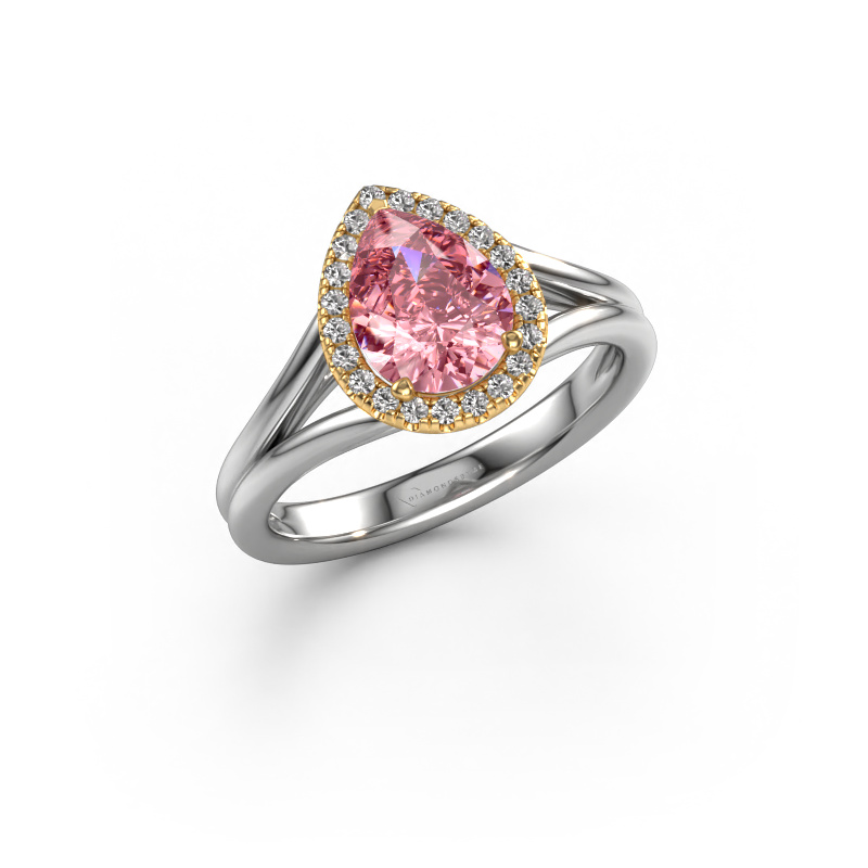 Afbeelding van Verlovingsring Verla pear 1 585 witgoud Roze lab grown diamant 8x6 mm