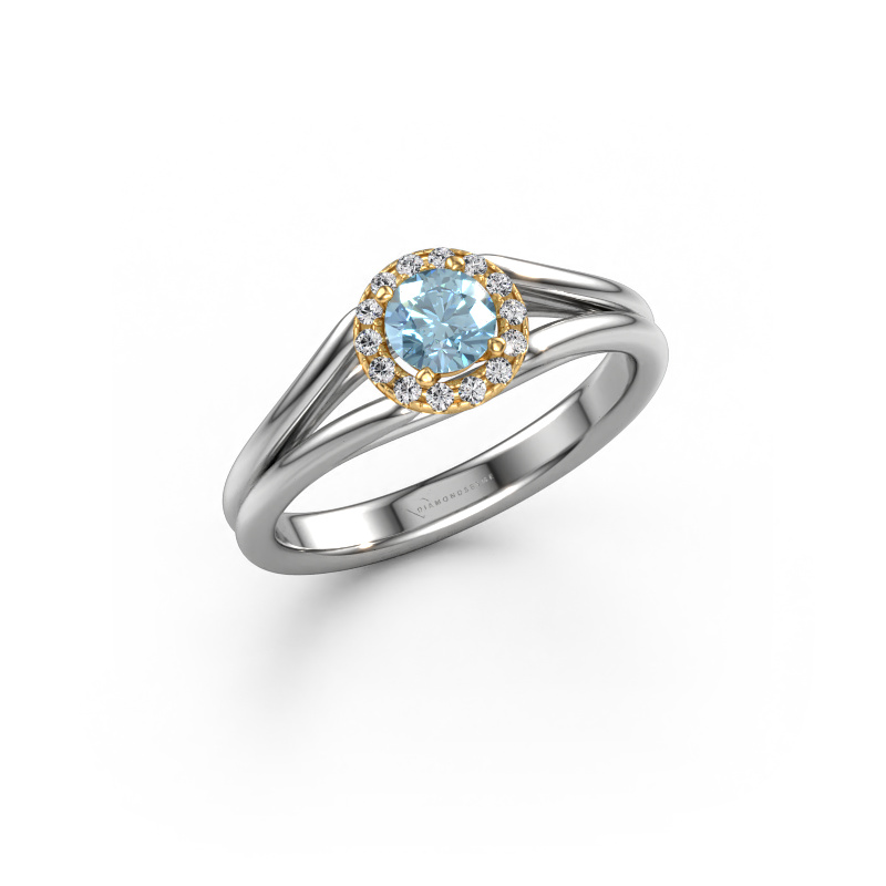 Image of Engagement ring Verla rnd 1 585 white gold Blue lab grown diamond 4.7 mm