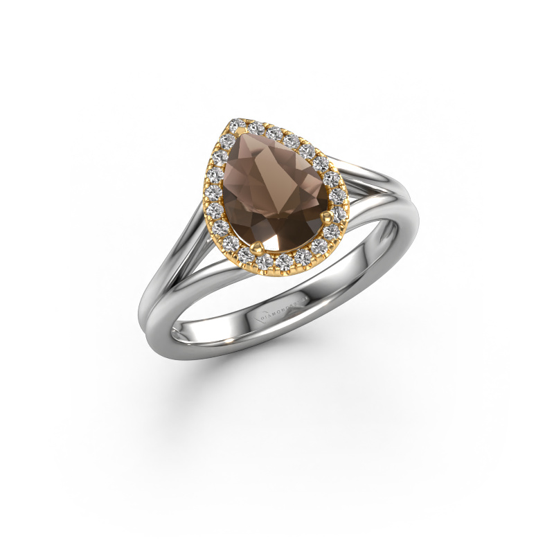 Image of Engagement ring Verla pear 1 585 white gold Smokey quartz 8x6 mm