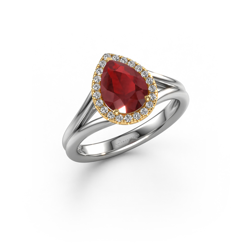 Image of Engagement ring Verla pear 1 585 white gold Ruby 8x6 mm