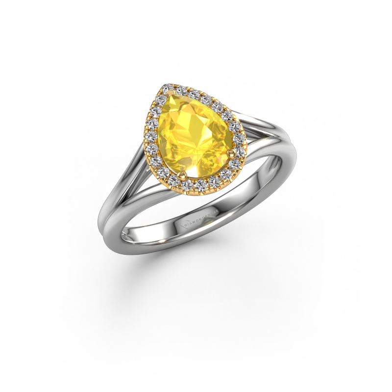 Image of Engagement ring Verla pear 1 585 white gold Yellow sapphire 8x6 mm