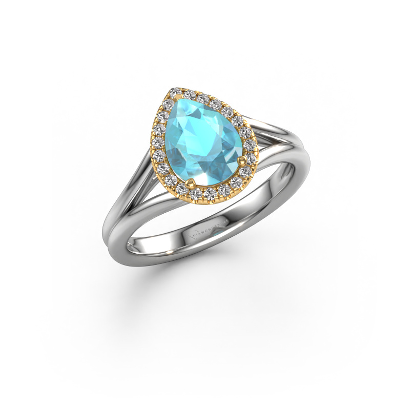 Image of Engagement ring Verla pear 1 585 white gold Blue topaz 8x6 mm