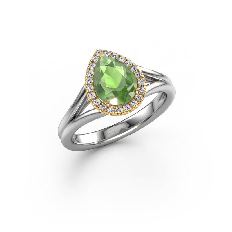 Image de Bague de fiançailles Verla pear 1 585 or blanc Vert tourmaline 8x6 mm