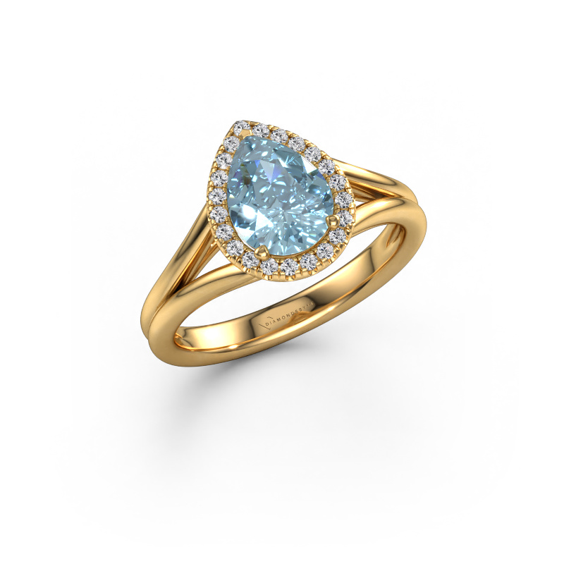 Image of Engagement ring Verla pear 1 585 gold Blue lab grown diamond 8x6 mm
